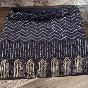 ✨Romeo & Juliet Couture Navy & Gold Sequin Mini Skirt Large✨NEW YEARS EVE VIBES🎇